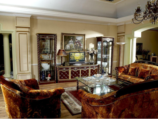 Baroque Rococo Living room Display case Chest of drawers Wall unit Antique Sil Furniture 3 Pieces Wood