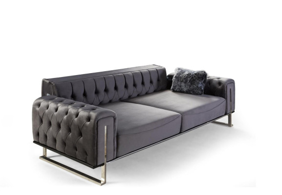 Luxury Chesterfield Sofa 3 Seater Gray Sofa Upholstery Textile Couches