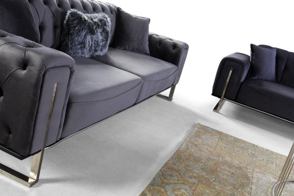 Luxury Chesterfield Sofa 3 Seater Gray Sofa Upholstery Textile Couches