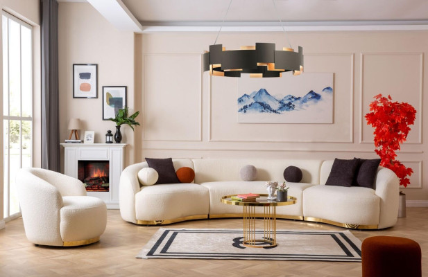 Designer Living room set Modern Sofa set Round sofa + 1 Seater 2pcs