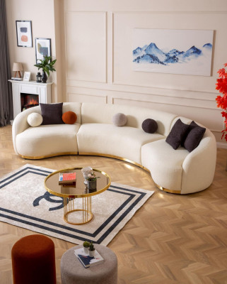 Designer Living room set Modern Sofa set Round sofa + 1 Seater 2pcs