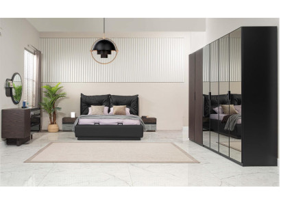 Suite Bedroom Double bed Bed Bedside tables Set 6pcs Black