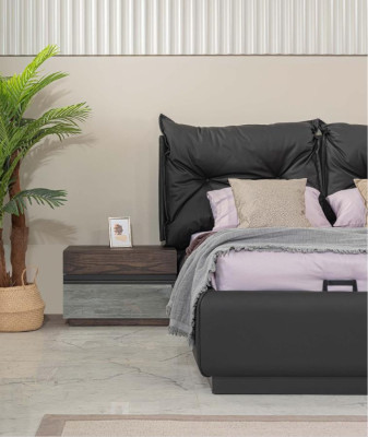 Suite Bedroom Double bed Bed Bedside tables Set 6pcs Black