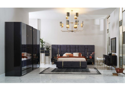 Design Double Bed Bed Frame Luxury Bedroom Wood Set 6 Pieces Black