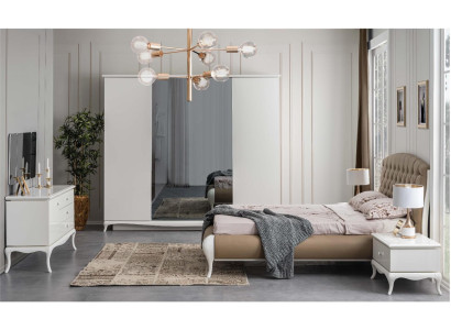 Double bed Suite bed frame Complete e Bedroom Bed 6pcs White