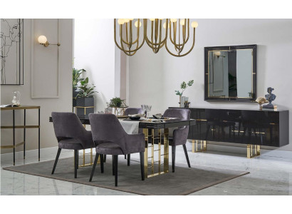 Luxury dinette Dining room Dining set Dining room furniture Set 9pcs Wood Black