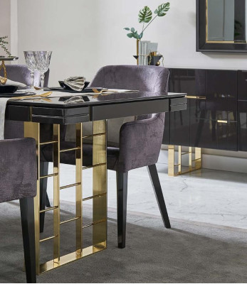 Luxury dinette Dining room Dining set Dining room furniture Set 9pcs Wood Black
