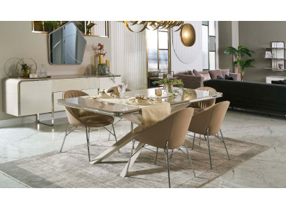 Dining set Dining room furniture Wood Dining table Dining corner Beige Dining room 9 pieces