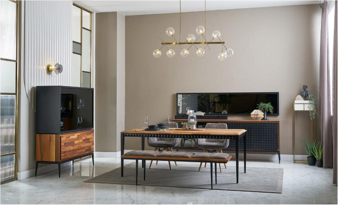 Dining room table Dining room Group Dining set Dining set 9-piece Wood Brown