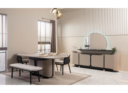 Dining room furniture Dining room Dining set 8pcs Wood Beige Suite