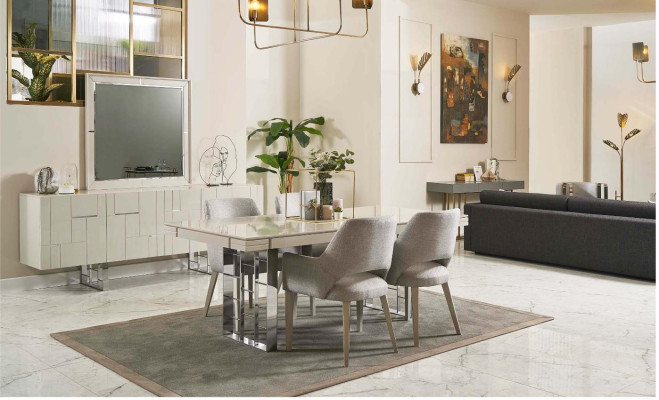 Group dinette Dining room Dining set Dining room furniture Set 9pcs Wood Beige