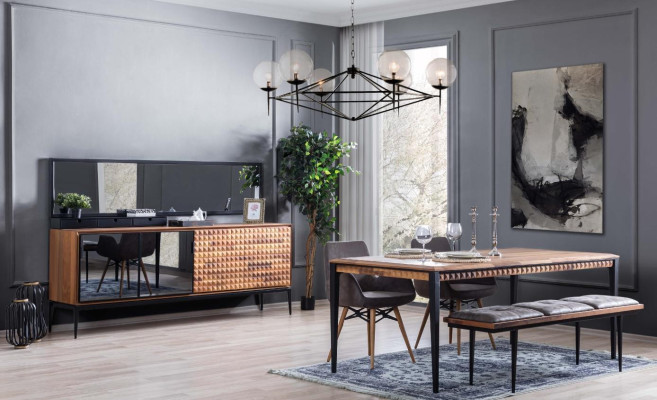 Group dinette Dining room Dining set Dining room furniture Set 8pcs Wood Brown