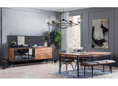 Group dinette Dining room Dining set Dining room furniture Set 8pcs Wood Brown