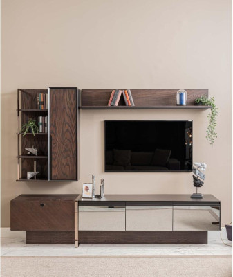 Wall unit TV stand shelves TV cabinet lowboard sideboard brown wood wardrobe