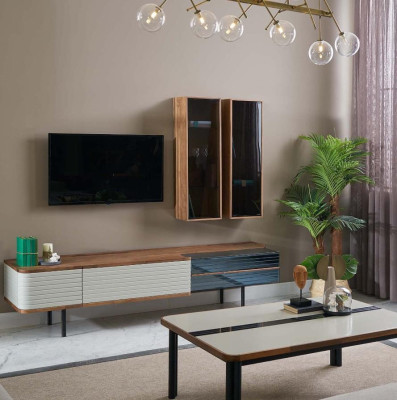 Wall unit TV stand TV cabinet Lowboard Sideboard Brown Wood Wardrobe Modern