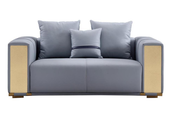 Luxury Living room Sofa 2 Seater Upholstered Sofa Blue Textile Seat Design Couch Modern