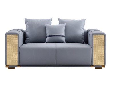 Luxury Living room Sofa 2 Seater Upholstered Sofa Blue Textile Seat Design Couch Modern