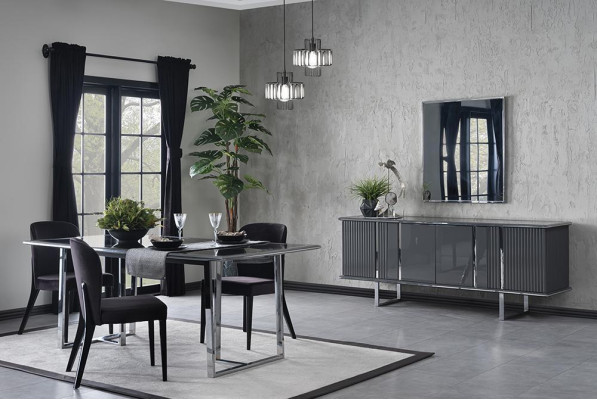 Luxury Dining room Set 6-piece Dining table with 4x Chairs Design Sideboard with Mirror
