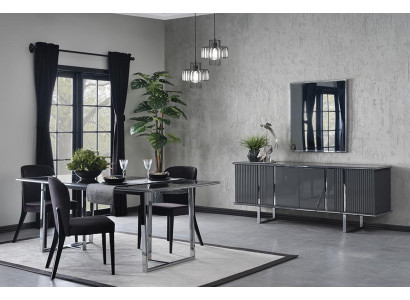Luxury Dining room Set 6-piece Dining table with 4x Chairs Design Sideboard with Mirror