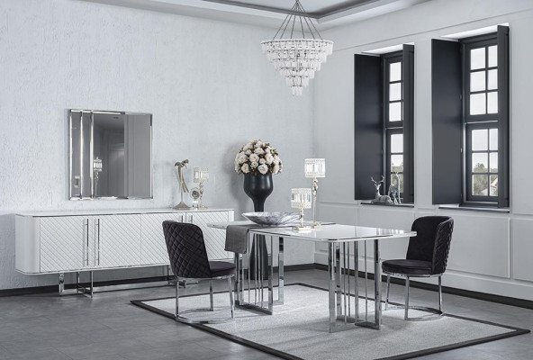 Dining room Furniture Luxury Complete Dining table Sideboard with Mirror Design 4x Chairs