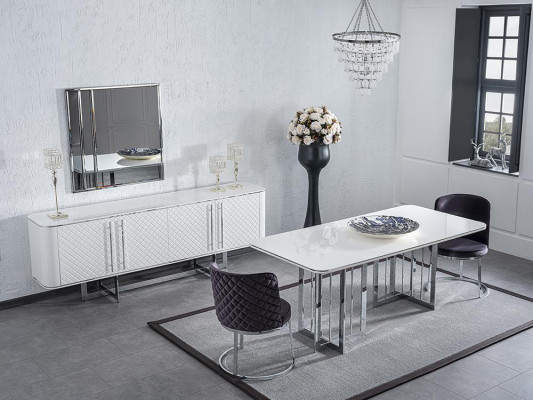 Dining room Furniture Luxury Complete Dining table Sideboard with Mirror Design 4x Chairs