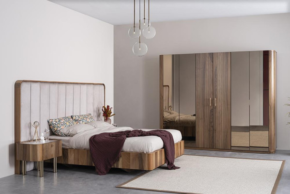 Luxury Bedroom Complete Upholstery Furniture Double Bed Modern Wardrobe