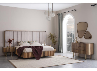 Bedroom Set Double Bed Modern 2x Bedside tables Luxury Chest of drawers with Mirror