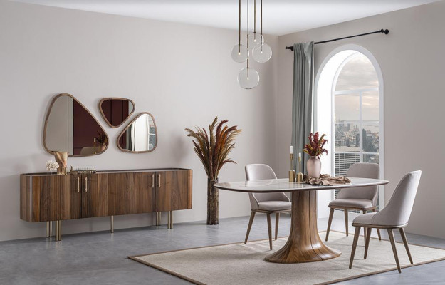 Dining room set 9 pieces modern design luxury furniture complete furnishings dining table