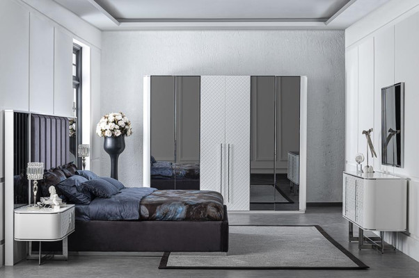 Bedroom 6tlg Bet 2x Bedside tables Luxury Wardrobe Design Dressing table