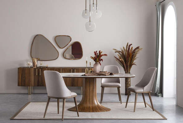 Dining room set 9 pieces modern design luxury furniture complete furnishings dining table