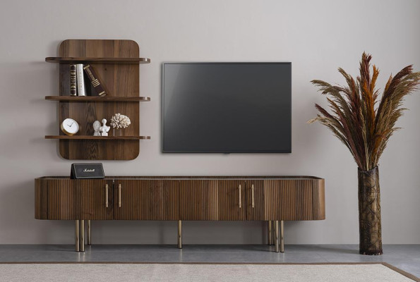 Living room Furniture Design Wall unit Luxury TV Stand Brown Wall Shelves