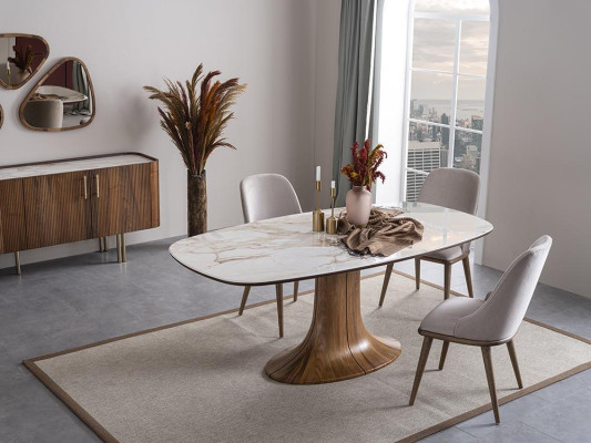 Dining room set 9 pieces modern design luxury furniture complete furnishings dining table