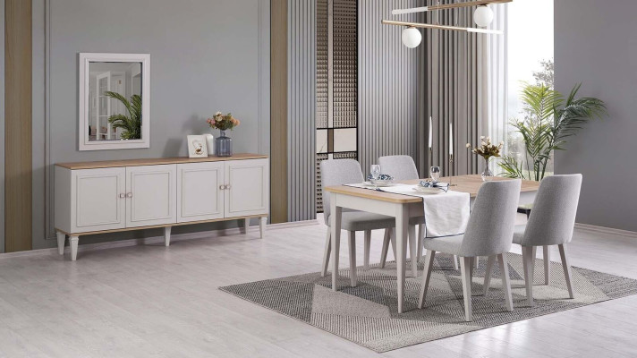 Dining room furniture Dining set Dining room Dining table Chairs Wood Gray Set 9pcs