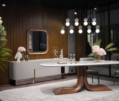 Luxury Complete Dining room Set 7-piece Ess Group Sideboard Mirror Dining table new