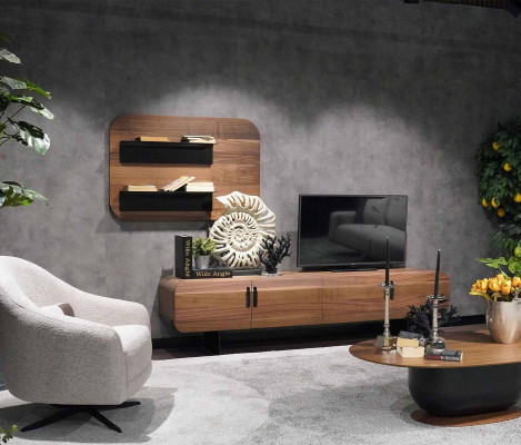 Wall unit Complete Set Living room Suite Braun Furniture Wall shelf new