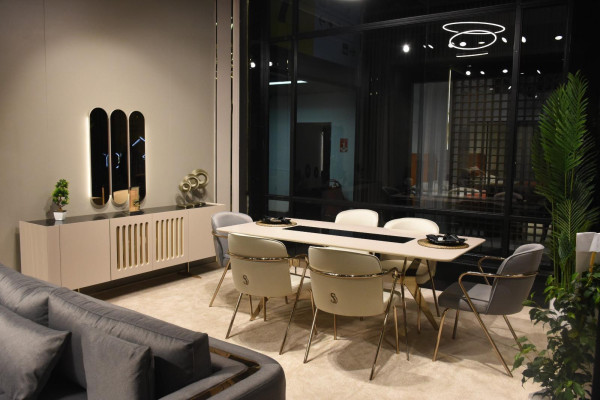 Luxurious Dining room Set Dining table + 6x Chairs + Sideboard with Mirror