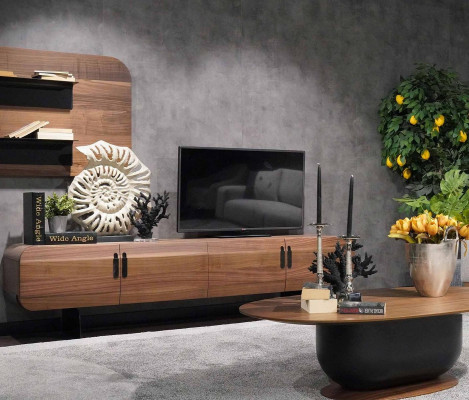 Wall unit Complete Set Living room Suite Braun Furniture Wall shelf new