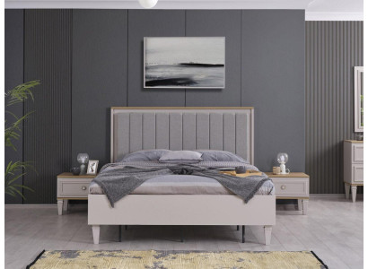 Suite Double bed Bedroom Bed Bedside tables Gray Wood Set 3pcs