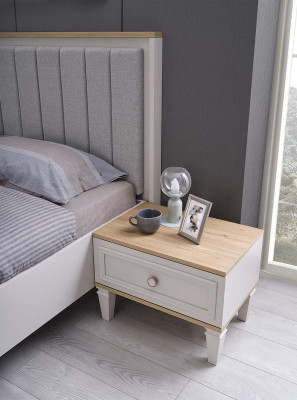Suite Double bed Bedroom Bed Bedside tables Gray Wood Set 3pcs
