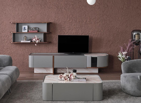 Wall unit Set Wood Furnishings Luxury Living room TV Lowboard Design Wall shelf