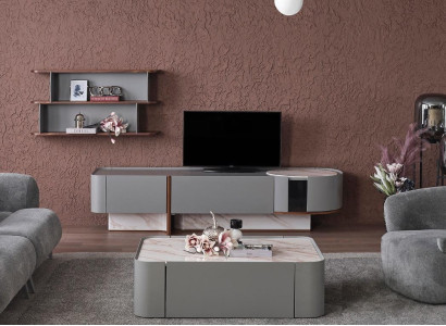 Wall unit Set Wood Furnishings Luxury Living room TV Lowboard Design Wall shelf
