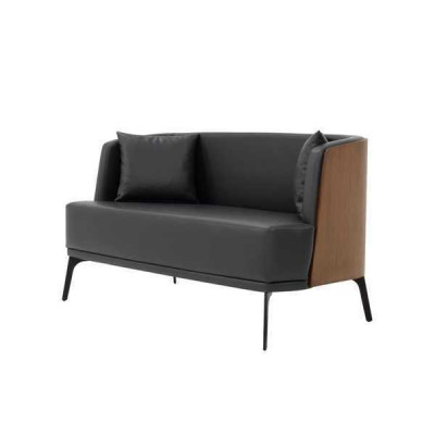 Black Living room 2-Seater Upholstery Imitation leather Sofa 2-Seater Leather Couch