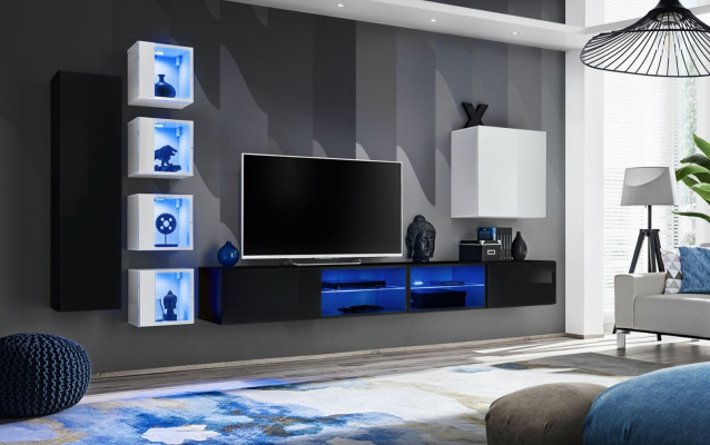 Complete Wall unit wall cabinet wooden furniture modern set 7 pieces Furnishings new