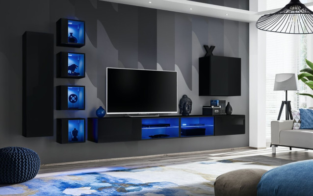 Suite Wall unit Complete Wooden Furniture Modern Designer Set Wall Cabinet Furnishings