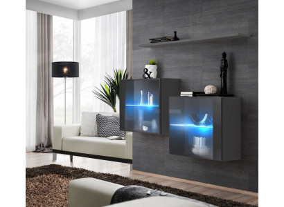 Gray wall cabinet new Furniture Wall unit 130 cm Furnishings Luxus Complete Holzfurniture