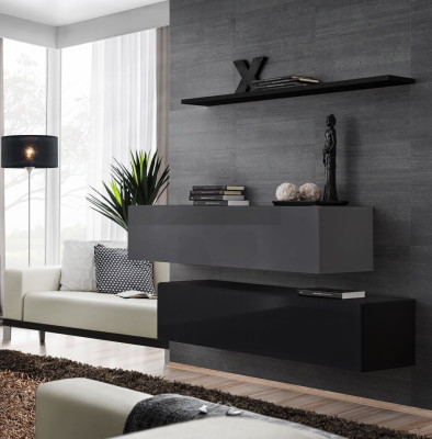 Wall unit Living room Wall unit Modern Black Wood Wardrobe Wall Shelf