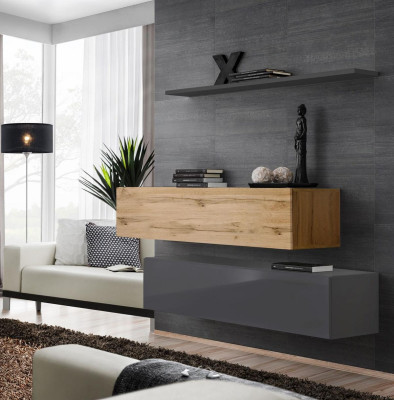 Living room Wall unit Set 3pcs Group Suite Wardrobe Wood Furniture Wall Shelf