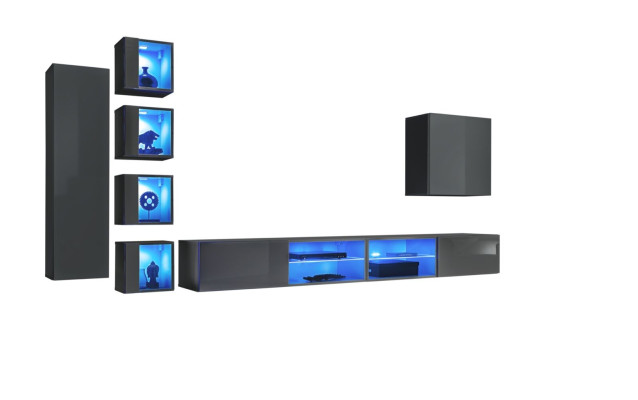Wall unit Luxury 3x wall cabinet Furniture Furnishings Living room furniture Black shelves
