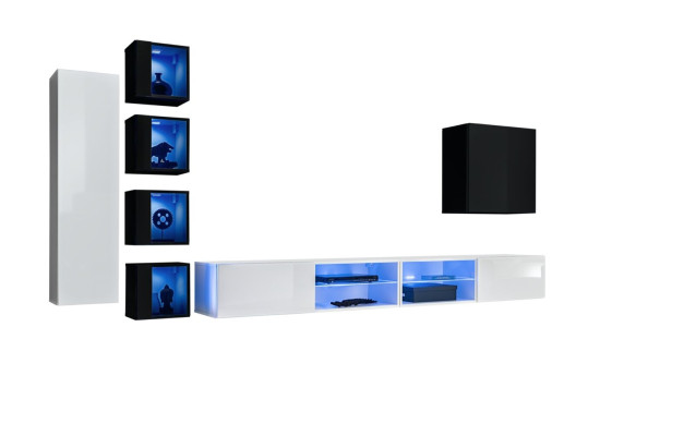 Living room Complete Set 7 pieces luxury wall unit 6x wall cabinet TV lowboard furniture