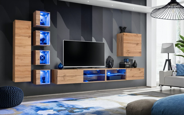 Suite Set Wall unit wall cabinet wall shelves sideboard wooden furniture TV lowboard new
